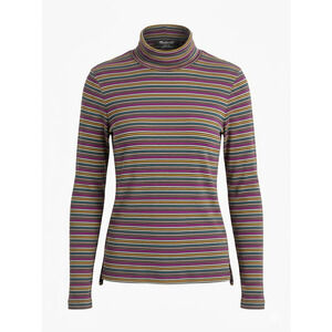 Madewell XS Striped Turtleneck Top Retro Y2K Ribbed Long Sleeve Multi Color Gray